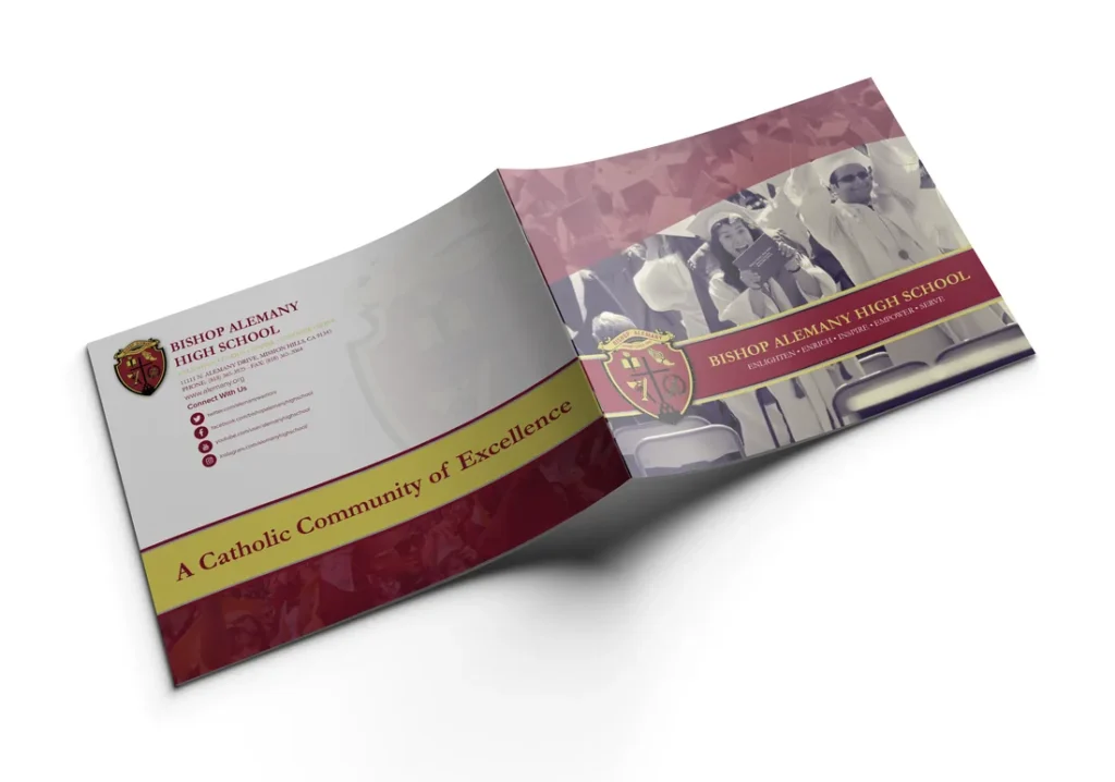 A high school annual report opened flat, front and back covers