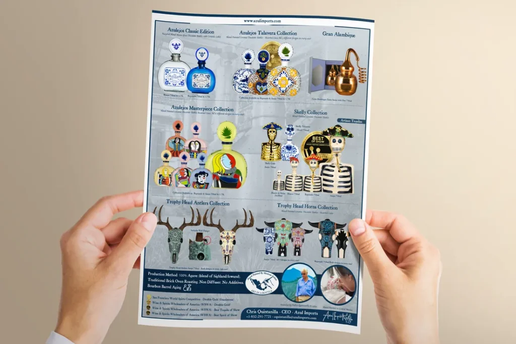 Two hands holding a printed sell sheet