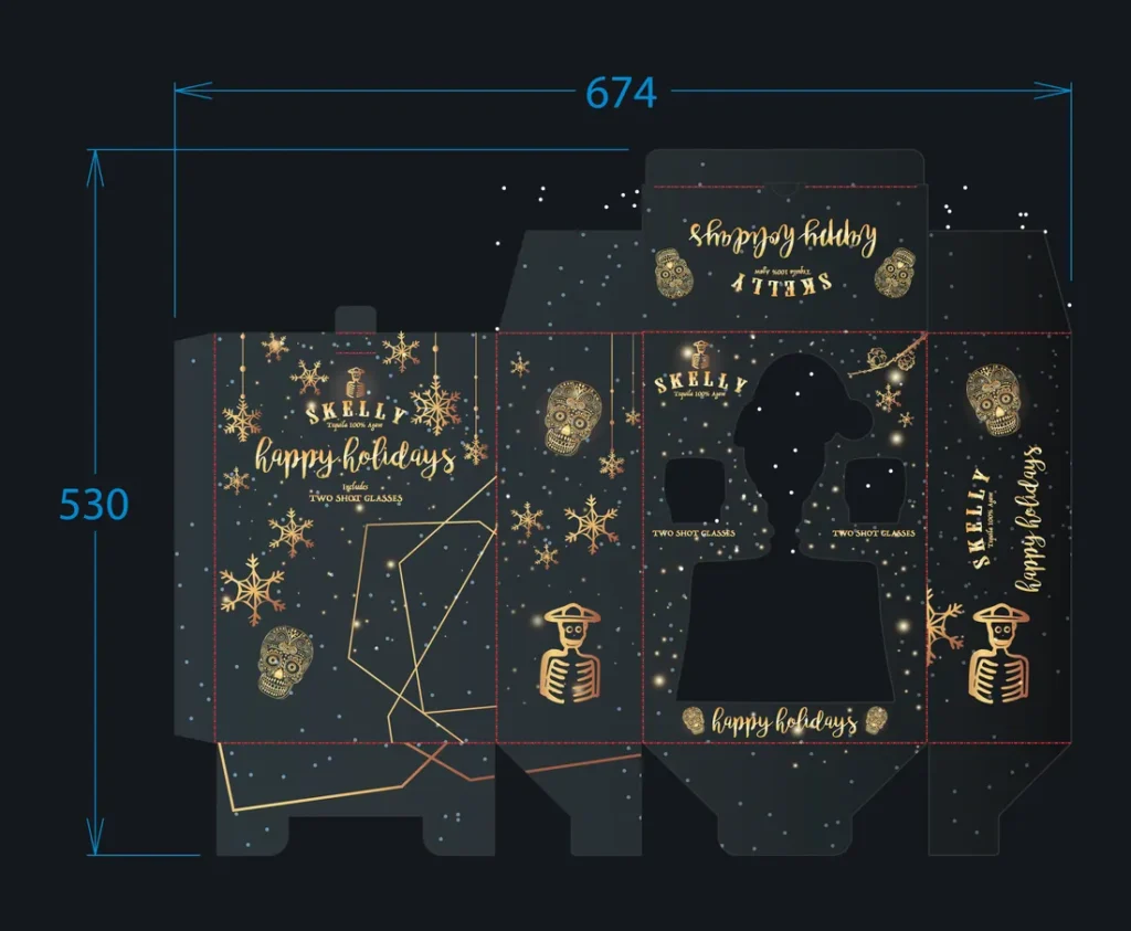 A flat packaging layout for a holiday gift box