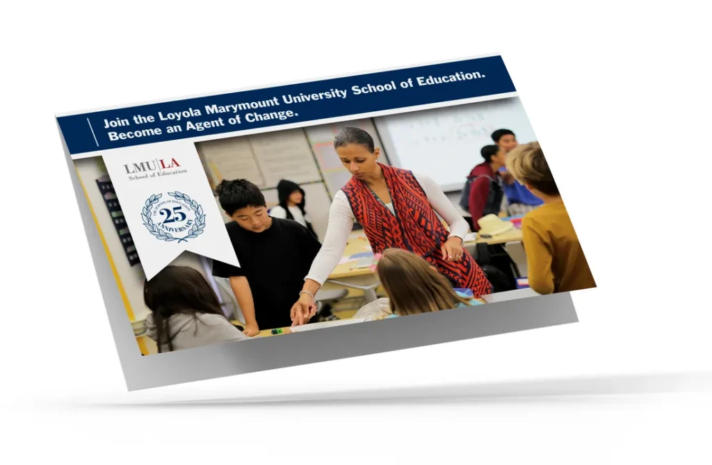 A university inquiry card with a classroom photo