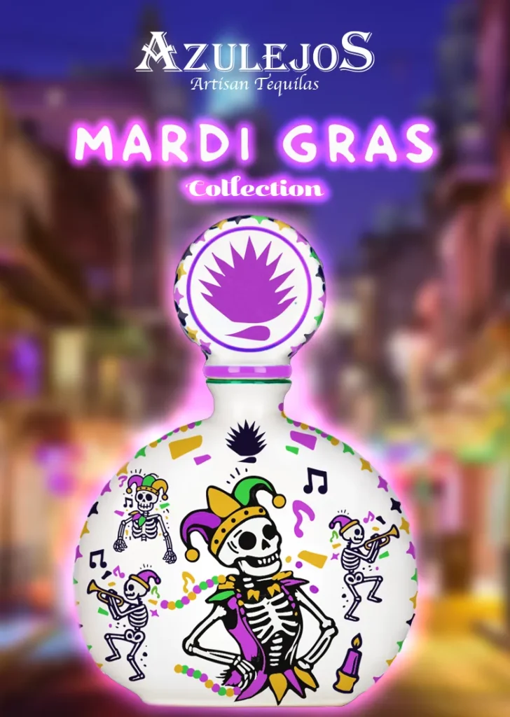 A decorated ceramic bottle on a poster