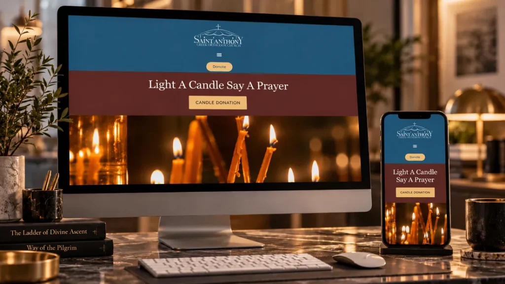 A website shown on a desktop screen and a phone